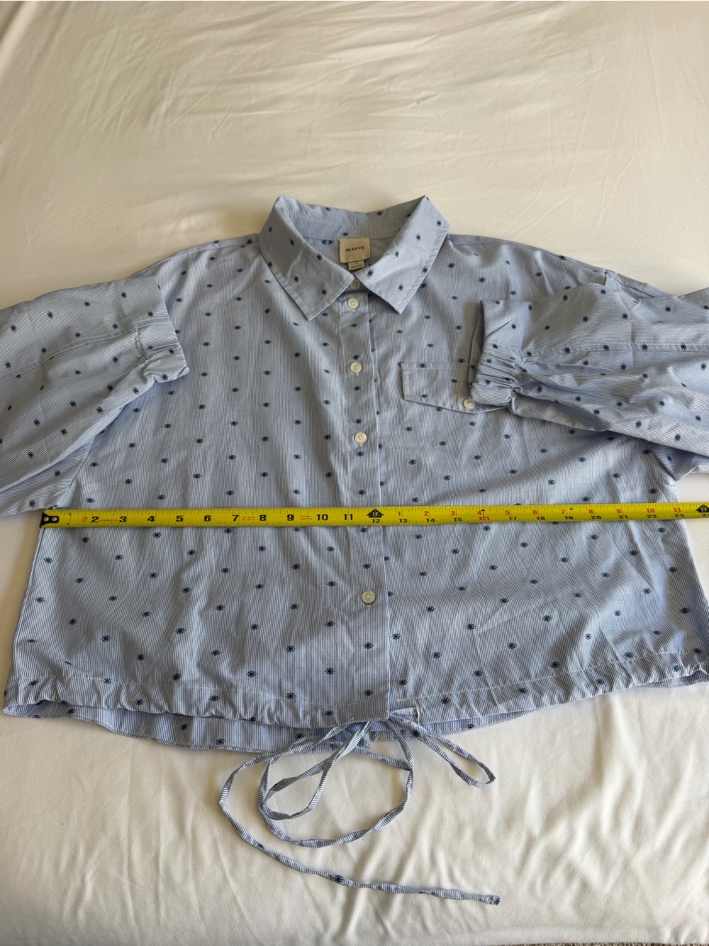 NWT Anthropologie Maeve Cinched Waist Navy Sun Embroidered Button Down Shirt - Picture 14 of 15